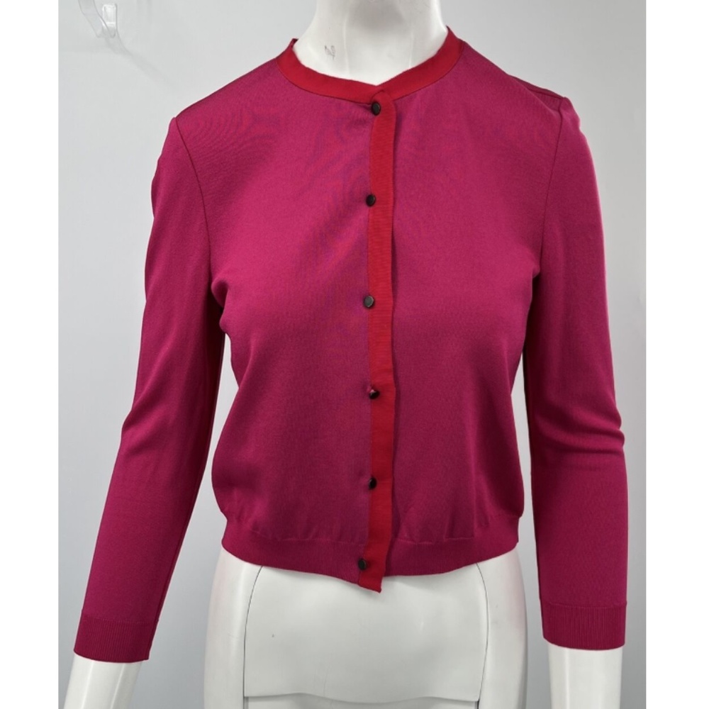 Lanvin 2013 Pink Long Sleeve Cardigan w/ Red Grosgrain Trim sz S